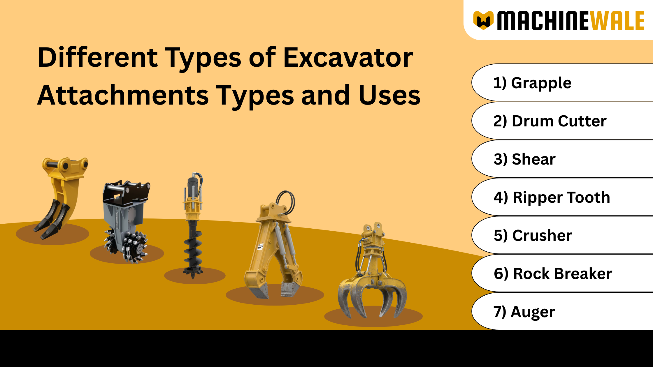 Types of excavator attachments